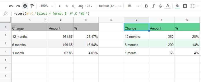 Rounding number and percentage in Query