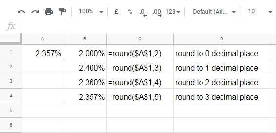 rounding percentage values in Google Sheets