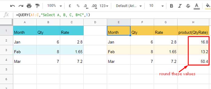 Product - Qty and Rate