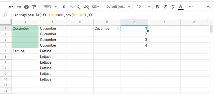 Step 2 - List Row Numbers of Matching Criterion