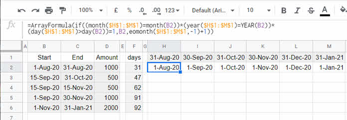 replacing month column date with matching start date