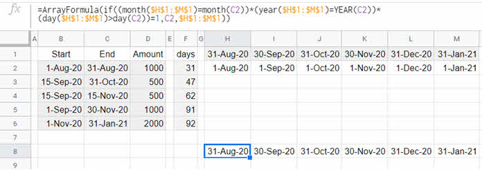 replacing month column date with matching end date