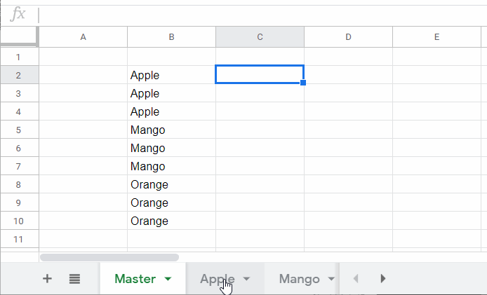 Example to using current sheet name as the criterion in Google Sheets