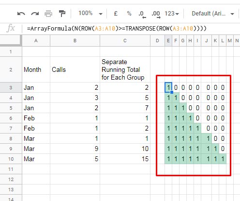 Condition 1 in running total array formula