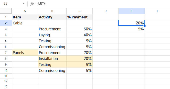 Google Sheets formula output showing next row after criteria