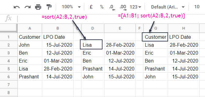 Performing a sort by date using the SORT function in Google Sheets