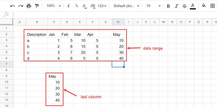 Extract Column from the End of the Range in Google Sheets