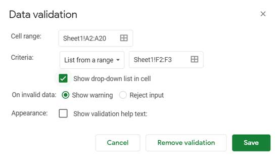 Validation settings to enter values from a list as per the order in the list