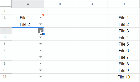 Liste à partir d'une plage pour forcer l'entrée de l'utilisateur dans l'ordre de la liste dans Google Sheets