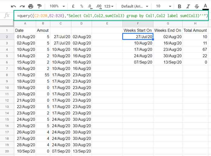 Summarize Data by Week Start and End Dates -Transaction Weeks