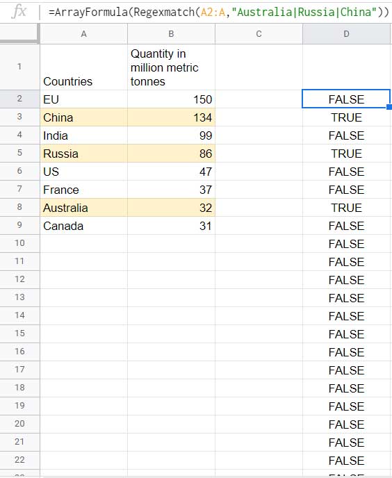 Example to Using Regexmatch in Averageif in Google Sheets