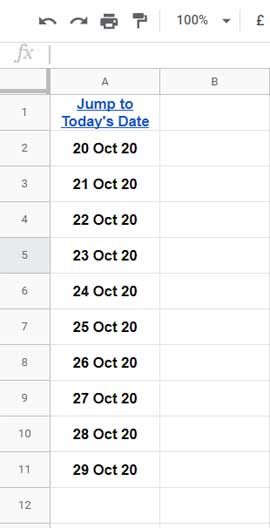 Hyperlink to Jump to Current Date in a Column
