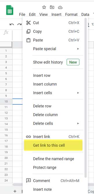 Get link to this cell - Shortcut menu