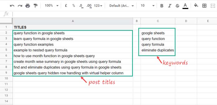 Sample Lists for Test - Sheets