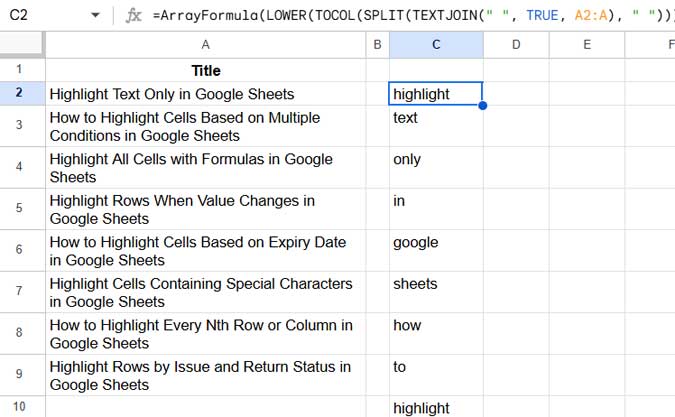 Split titles into words to find the most frequent keywords