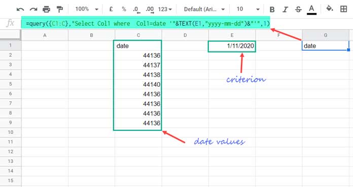 Date Values (Date Serial Numbers) in Google Sheets Query