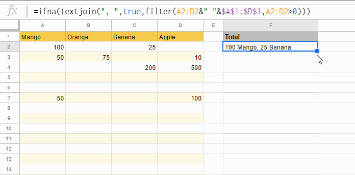 Drag-drop Formula to Concatenate Headers  with the Values of the Cells Below