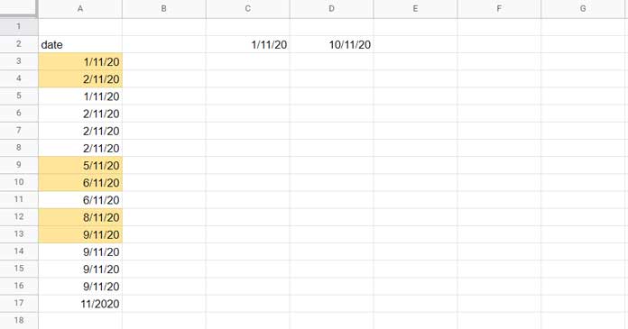 Exemple de dates et de critères