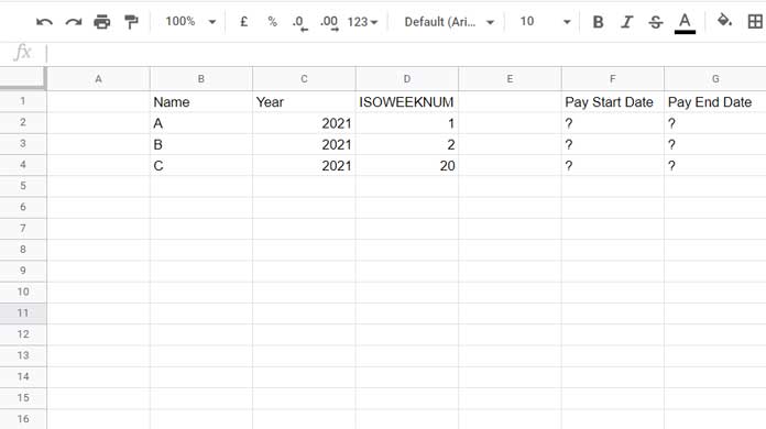 Find Pay Start and End Date from ISO Week Number