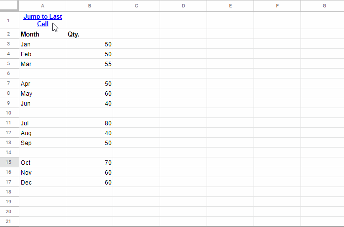 Jump to the Last Cell with Data in a Column in Google Sheets