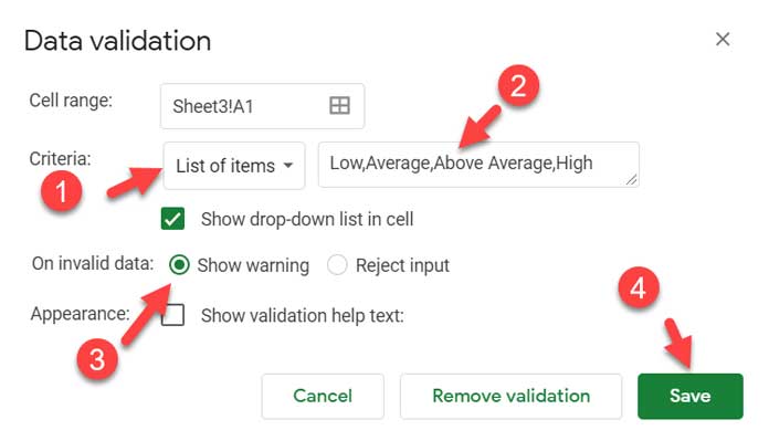 List of Items - Drop-Down Settings