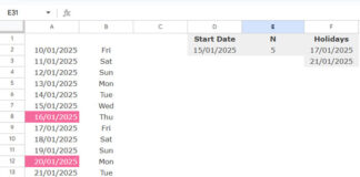 Example of Highlighting the Next N Working Days in Google Sheets