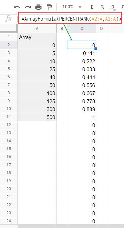 PERCENTRANK array formula test