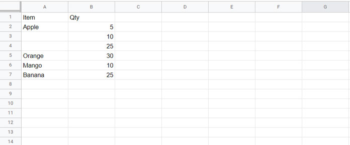Sort Rows to Bring the Blank Cells on Top - Sample Data