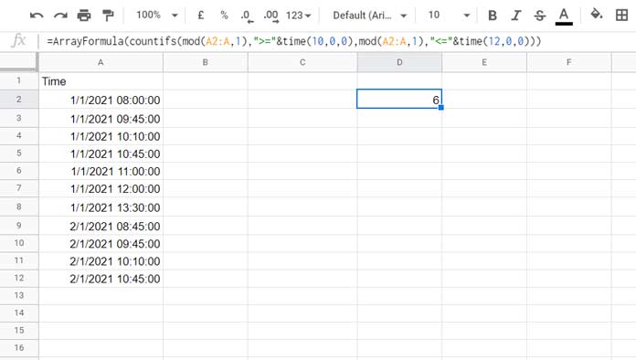 Countifs to Count Events in a Particular Timeslot