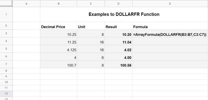 DOLLARFR function in Google Sheets