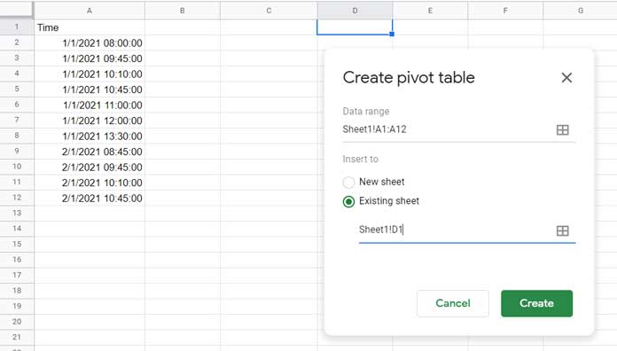 Creating Pivot Table - Step 1