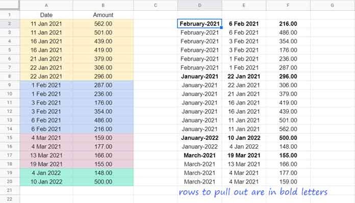 Sorting Month and Year Column Row Wise in Descending Order