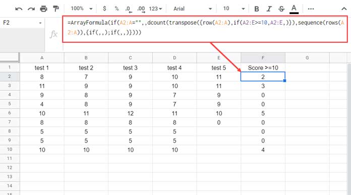 Countif Across Columns Row by Row - Array Formula