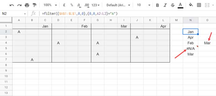 Filter and Offset Two Cells to the Right