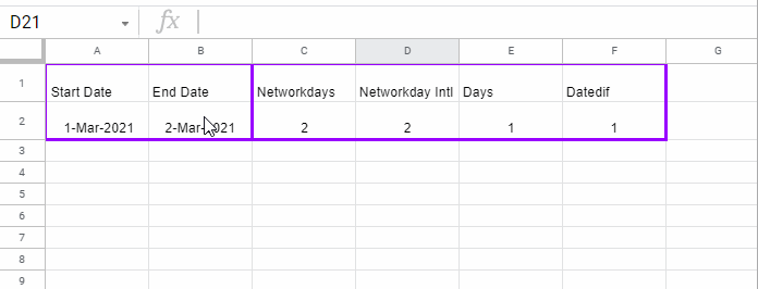 Sheets Formulas to Calculate Number of Days Ignoring Blank Cells