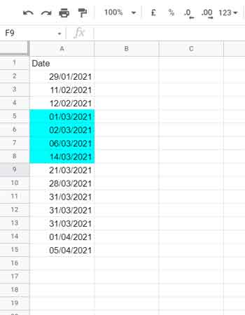 ISBETWEEN Function in Conditional Formatting  - Single Column