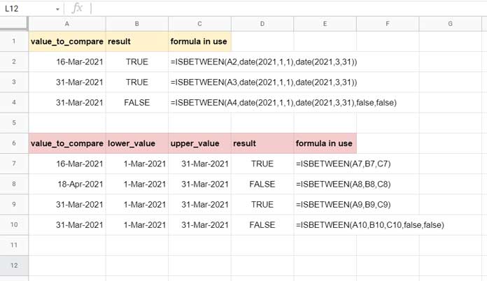 Examples - Dates and Lower Value and Upper Value