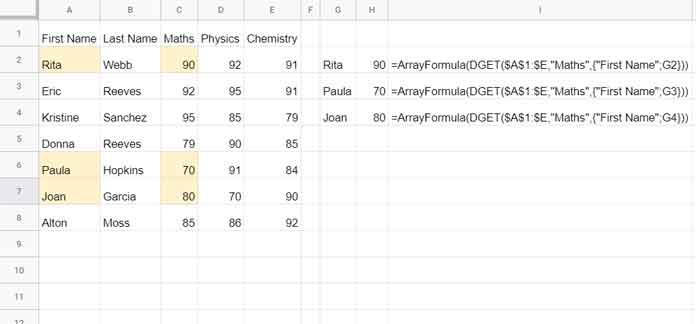 Exemple de formule DGET - Utilisation standard