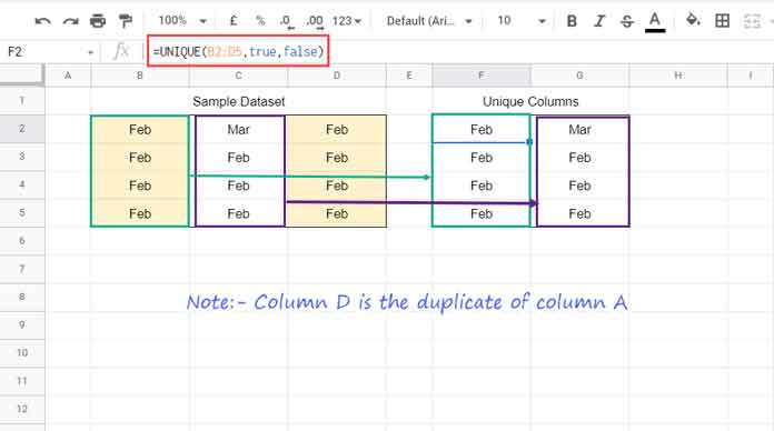Filter Unique Columns In Google Sheets - Example