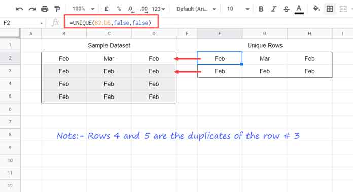 Filter Unique Rows In Google Sheets - Example