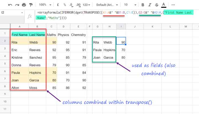 Two Criteria Columns in DGET Array Formula