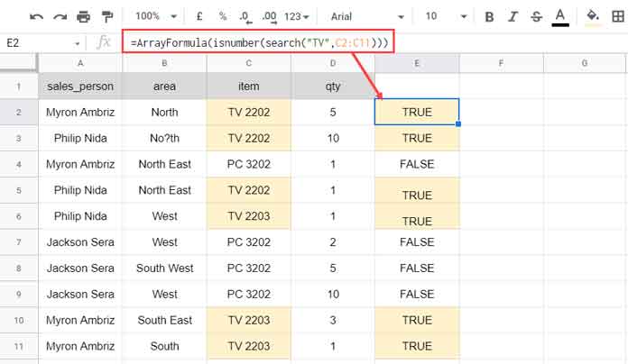 Examples to wildcards in Sumproduct in Google Sheets