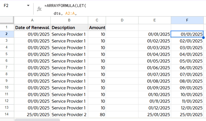 Automatically adjust duplicate dates by day in Google Sheets