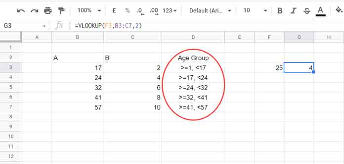 Vlookup Age Group Range