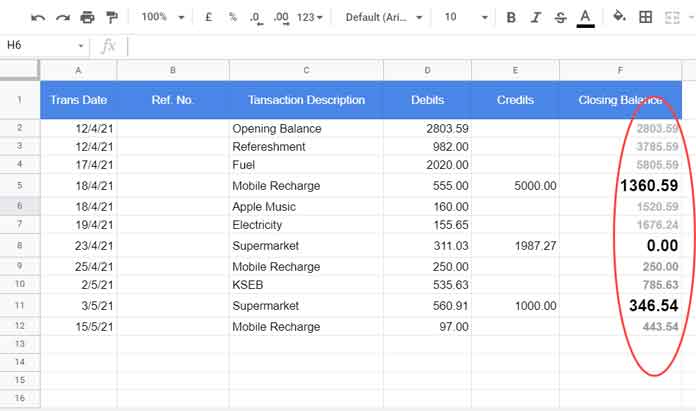 Cumulative Balance against Each Payment in Google Sheets - Array Formula