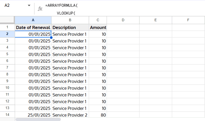 Duplicated subscription records in Google Sheets before adjusting dates