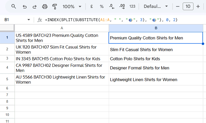 Get All Words after Nth Word in Google Sheets - non-regex array formula result showing multiple rows