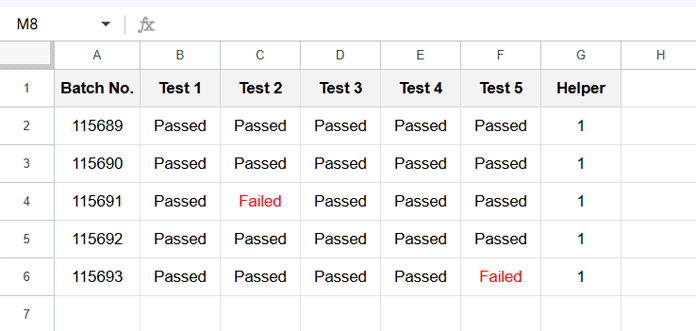 Google Sheets table showing how to sum last column if columns match