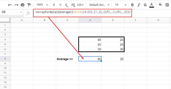 DAVERAGE Each Column