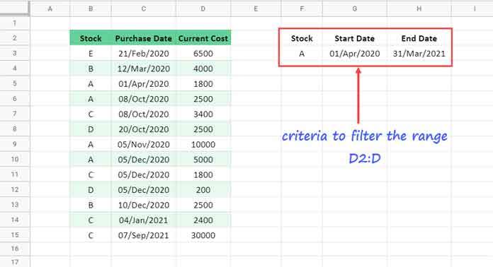 Isbetween with Filter Formula - Example 1